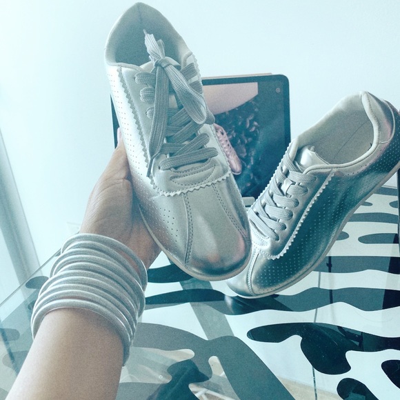 MischkaPu Shoes - Perforated Metallic laceup sneaker